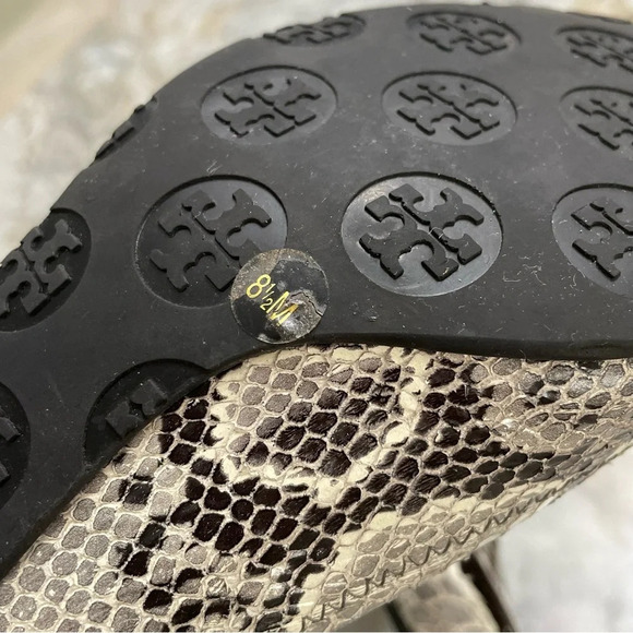 Tory Burch Chunky Heel Shoes Women's 8.5 M Gray Leather Snakeskin Print - Picture 11 of 15